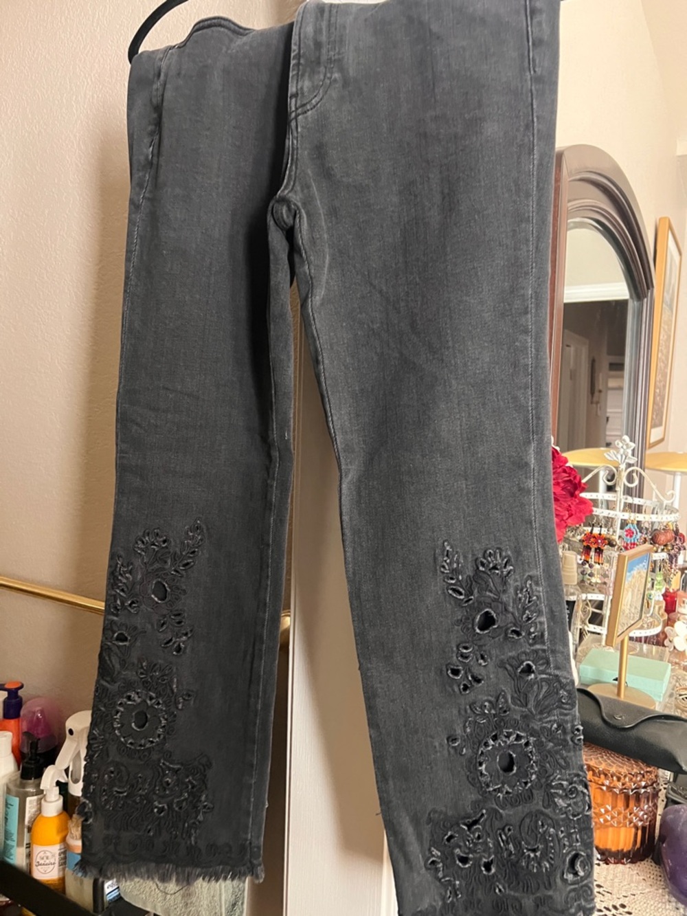 Free People Black Embroidered Jeans
